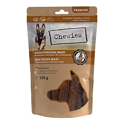 Chewies Fleischstreifen MAXI Hundeleckerli aus 100 % Geflügelfleisch - 150 g - luftgetrocknete Geflügel Kaustreifen für Hunde - zuckerfrei & getreidefrei - Geflügel Dörrfleisch von Chewies