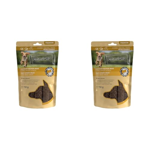 Chewies Fleischstreifen Maxi Hundeleckerli aus 100% Rindfleisch - 150 g - luftgetrocknete Rinder Kaustreifen für Hunde - zuckerfrei & getreidefrei - Dörrfleisch vom Rind (Packung mit 2) von Chewies