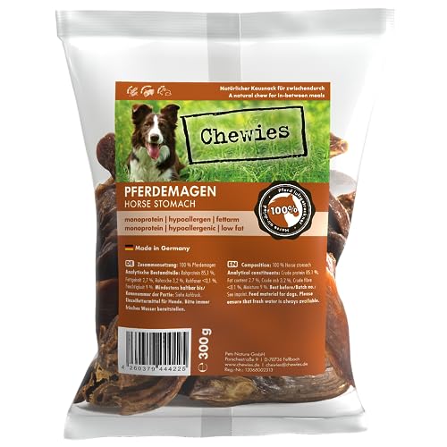 Chewies Hundeleckerli Pferdemagen in Streifen - getrocknet, fettarm, hypoallergen - Monoprotein Leckerlis für Ihren Hund, hochwertige Fleisch Leckerlie für Hunde, 300 g von Chewies