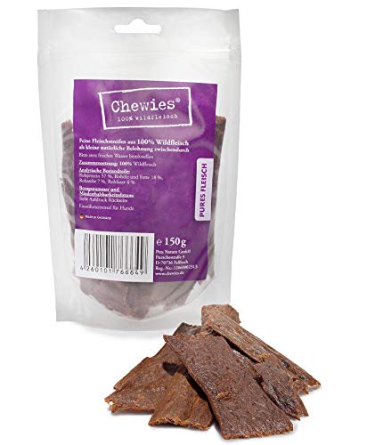 Chewies Hundesnack aus 100 % Wild Fleischstreifen für Hunde - getrocknete Wildfleisch Kaustreifen - hypoallergen und getreidefrei - Dörrfleisch von Wildtieren von Chewies