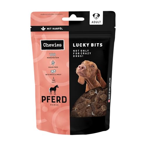 Chewies Lucky Bits Pferd Adult Hundeleckerli - Hunde-Leckerlis getreidefrei & Soft mit viel Protein und Superfoods wie Bierhefe oder Ginkgo, ohne Zucker (80 g) von Chewies