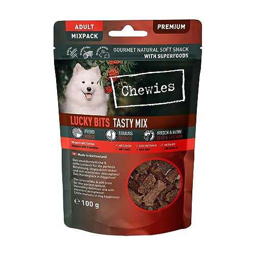 Chewies Lucky Bits Tasty Hundeleckerli Mix Adult - Hunde-Leckerlis getreidefrei & Soft mit viel Protein und Superfoods wie Bierhefe oder Ginkgo, ohne Zucker (100 g) von Chewies