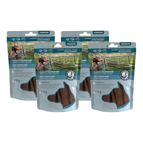 Fleischstreifen MINI Hundeleckerli aus 100% Entenfleisch - 4 x 70 g - Snack für kleine Hunde - luftgetrocknete Enten Kaustreifen - hypoallergen & getreidefrei - Dörrfleisch von der Ente von Chewies