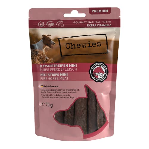 Fleischstreifen MINI Hundeleckerli aus 100 % Pferdefleisch - 70 g - Snack für kleine Hunde - getrocknete Pferde Kaustreifen - hypoallergen & getreidefrei - Dörrfleisch vom Pferd ,Rot von Chewies