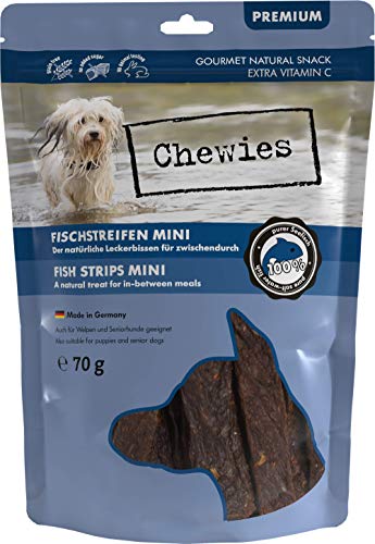 Fleischstreifen MINI Hundeleckerli aus 100 % Seefisch - 70 g - Fischstreifen Snack für kleine Hunde - luftgetrocknete Fisch Kaustreifen - natürlich & getreidefrei - Dörrfisch von Chewies