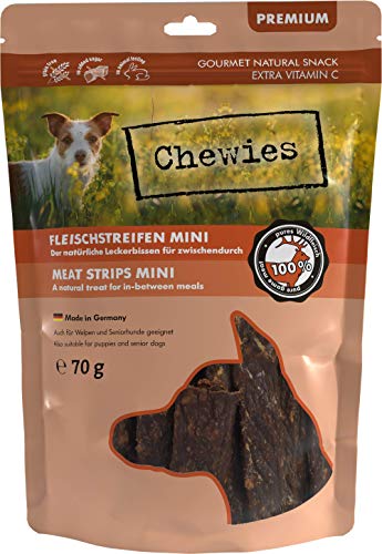 Fleischstreifen MINI Hundeleckerli aus 100 % Wildfleisch - 70 g - Snack für kleine Hunde - getrocknete Wild Kaustreifen - hypoallergen & getreidefrei - Dörrfleisch von Wildtieren von Chewies