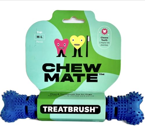 Chewmate Treatbrush Kauspielzeug für Hunde – Zahnseide und Zahnbürste Spielzeug für Hunde reinigt Zähne, Zahnfleisch und Zunge – Gummi – spülmaschinenfest (Medium/Large) von Chewmate