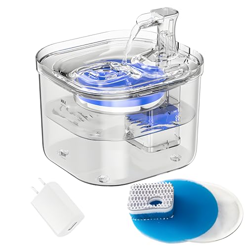 Chewtoyo 2,6 Gallonen Hund und Katze Wasserbrunnen mit leiser Pumpe, transparentes Design, inklusive Filter und Pumpe für saubere Hydratation von Chewtoyo