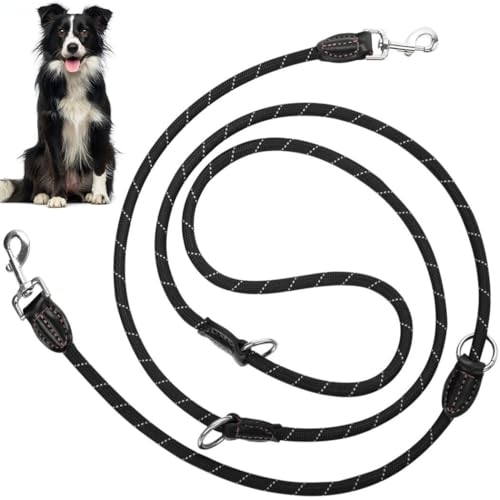 Chewtoyo Doppel-Hundeleine aus Nylon mit reflektierenden Karabinern und 3 verstellbaren Längen, 1,3 cm x 3 mm, Jogging- und Trainingsleine für große Hunde von Chewtoyo