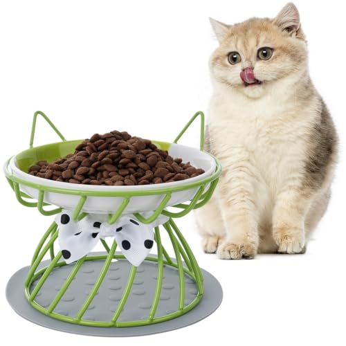 Chewtoyo Erhöhter Futternapf für Katzen, rutschfeste Matte, Katzenohren Keramikschale, Anti-Erbrechen Design, flacher und breiter Teller für Schnurrhaar, leicht zu reinigende Futterstation Chewtoyo Erhöhter Futternapf für Katzen, rutschfeste Matte, Katzenohren Keramikschale, Anti-Erbrechen Design, flacher und breiter Teller für Schnurrhaar, leicht zu reinigende Futterstation von Chewtoyo