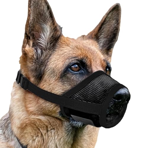 Chewtoyo Großer Hund Maulkorb XL Verstellbarer Maulkorb Polyester Mesh Schnauze 22-28 cm Verhindert Beißen Schwarz Sicherer Gurt von Chewtoyo