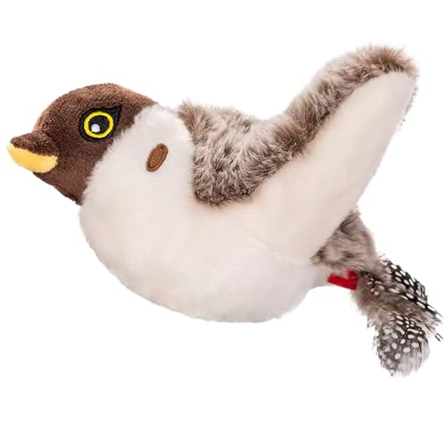 Chewtoyo Wiederaufladbares Flatter-Vogelspielzeug für Haustiere, realistischer Spatz mit Federschwanz & Geräusch für Katzen und Hunde von Chewtoyo