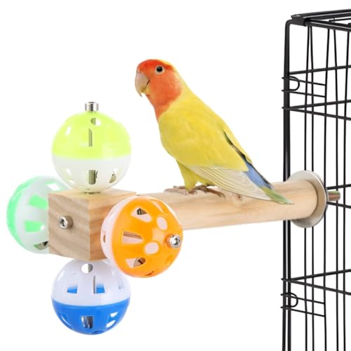 Drehbare Bälle und Holzsitzstange, Vogelspielzeug, Glockenbälle, Übungsständer für Wellensittiche, Sittiche, Papageien, 360° Holzstange mit bunten rotierenden Bällen und knackigen Glocken Drehbare Bälle und Holzsitzstange, Vogelspielzeug, Glockenbälle, Übungsständer für Wellensittiche, Sittiche, Papageien, 360° Holzstange mit bunten rotierenden Bällen und knackigen Glocken von Chewtoyo