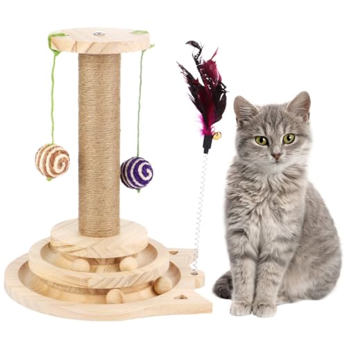 Zweistöckige Schienen, Holz Katzen und Kätzchen Spielzeug, Interaktive Hängende Bälle mit Katzenpfosten Kratzbaum mit Kätzchen Spielzeug Sisal, Kratzkatze für Indoor Zweistöckige Schienen, Holz Katzen und Kätzchen Spielzeug, Interaktive Hängende Bälle mit Katzenpfosten Kratzbaum mit Kätzchen Spielzeug Sisal, Kratzkatze für Indoor von Chewtoyo