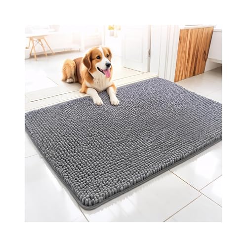 ChgLiPets Hundematte, Plüsch-Oberfläche, maschinenwaschbar, für drinnen und draußen, 119 x 61 cm, Grau (groß) von ChgLiPets
