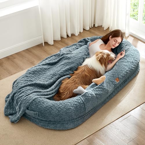 ChiXnuggle Luxuriöses Hundebett, großes Hundebett für Erwachsene, mit tragbarem Griff, orthopädisches Schaumstoff-Hundebett mit Decke, 183 x 114 x 25 cm, Graublau von ChiXnuggle
