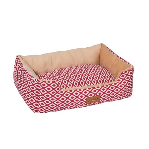 Chiara Hundebett für kleine und mittelgroße Hunde (waschbarer Bezug und Kissen, Größe 65 x 50 cm, Antirutschmaterial an der Unterseite, Innenkissen mit wendbarem Design), Farbe: Weinrot von CHIARA