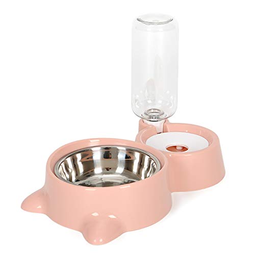 Chiatai Doppelter Wasser- und Futternapf, für Hunde und Katzen, automatisches Doppelschüssel-Set für kleine und mittelgroße Hunde, Katzen, Rosa von Chiatai