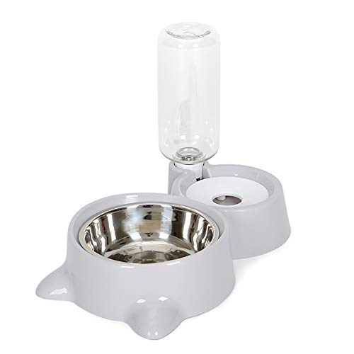 Chiatai Doppelter Wasser- und Futternapf für Hunde und Katzen, automatisches Doppelnapf-Set für kleine und mittelgroße Hunde und Katzen, grau von Chiatai