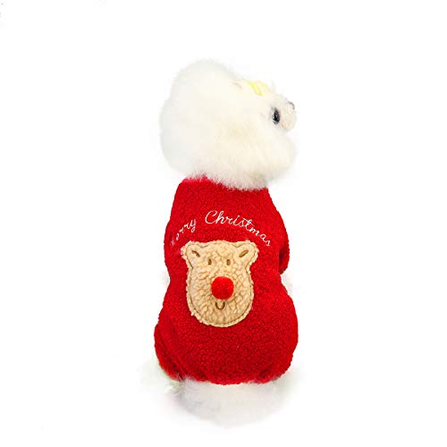 Chiatai Haustier-Pullover für Hunde und Katzen, Fleece, Rentier-/Elch-Kleidung, Rot, Größe M von Chiatai