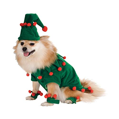 Chiatai Haustier-Weihnachtskostüme Elfen-Outfit Pullover Welpe Katze Winter Kleidung Jacke Cosplay Weihnachtsbaum Pullover Mantel M von Chiatai