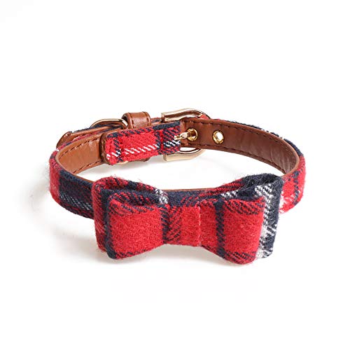Chiatai Hundehalsband mit Kopftuch oder Fliege, verstellbares Karo-Kopftuch-Set Schal-Zubehör für kleine mittelgroße große Hundekatzen Schwarz + rot Kariertes Halsband, M. von Chiatai