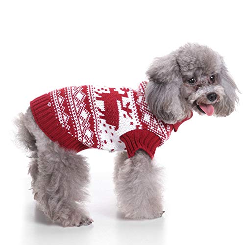 Chiatai Hundepullover, Weihnachtspullover, niedliches Rentier-Elch, Weihnachtspullover für Haustiere, Katzen, Strickwaren, Winter-Sweatshirt, Kostüm, Rot, Größe XL von Chiatai