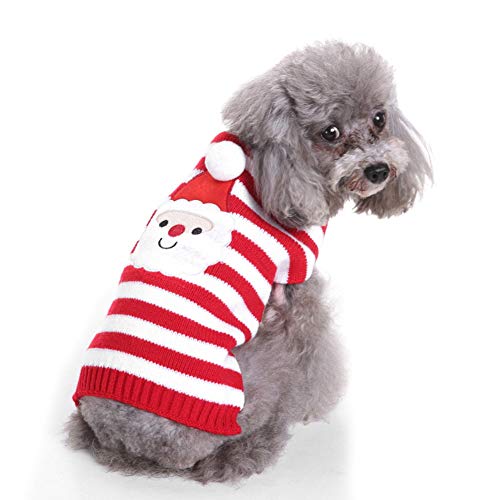 Chiatai Hundepullover, Weihnachtspullover für Haustiere, Katzen, Strickware, Weihnachtsmann, Kätzchen, Winter-Sweatshirt, Kostüm, Rot, Größe L von Chiatai
