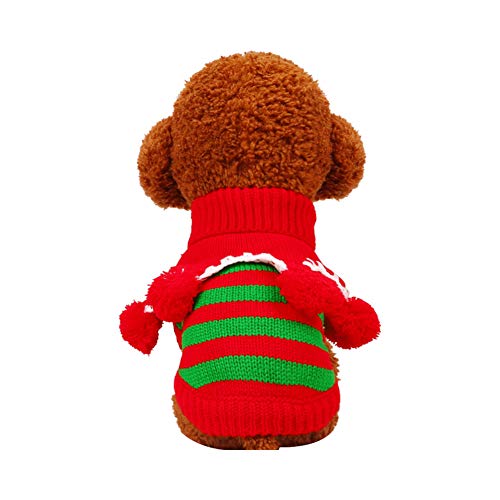 Chiatai Hundepullover, Weihnachtspullover für Haustiere, Welpen, Katzen, warm, gestrickt, gestreift, Rot + Grün, Größe L von Chiatai