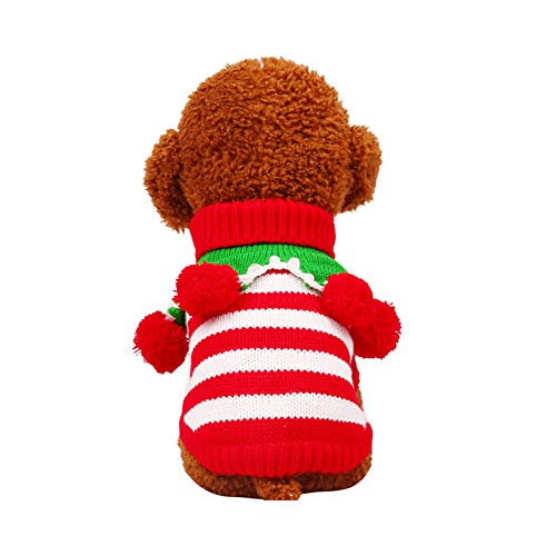 Chiatai Hundepullover, Weihnachtspullover für Haustiere, Welpen, Katzen, warm, gestrickt, gestreift, Rot + Weiß, Größe L von Chiatai