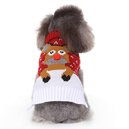 Chiatai Hundepullover Weihnachtspullover Rentier Elch Hund Kätzchen Pullover Welpenmantel Kleine Hundekleidung Winter Sweatshirt Strickwaren Rot XL von Chiatai