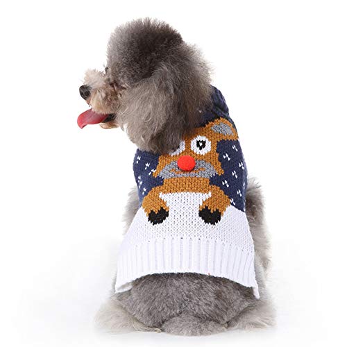 Chiatai Hundepullover Weihnachtspullover Rentier Elch Hund Kätzchen Pullover Welpenmantel kleine Hunde Kleidung Winter Sweatshirt Strickwaren Marineblau L von Chiatai