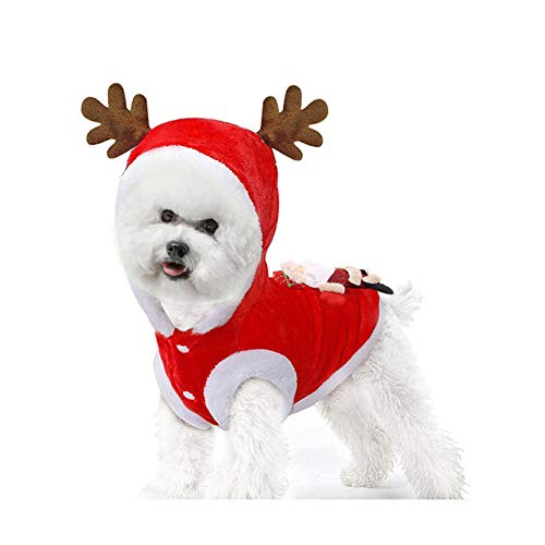 Chiatai Niedliche Haustier-Weihnachtskleidung, Weihnachtsmann, Elch, Kostüm, Kapuzenjacke, Mantel für Katzen, Hunde, Welpen, Weihnachten, Kostüm, warm, Partyanzug L von Chiatai