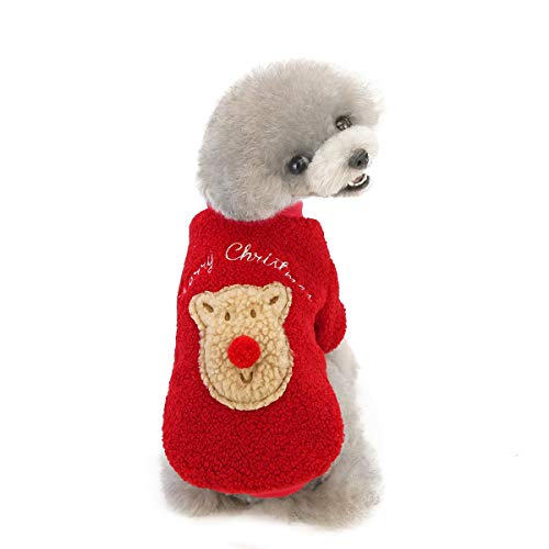 Chiatai Weihnachtliches Rentier-/Elch-Fleece-Kleidung für kleine und mittelgroße Hunde, Größe S, Rot von Chiatai