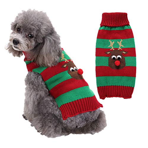 Chiatai Weihnachtspullover für Hunde und Katzen, gestrickt, gestreift, Elch-Strickwaren, Kostüme, Grün, XXS von Chiatai