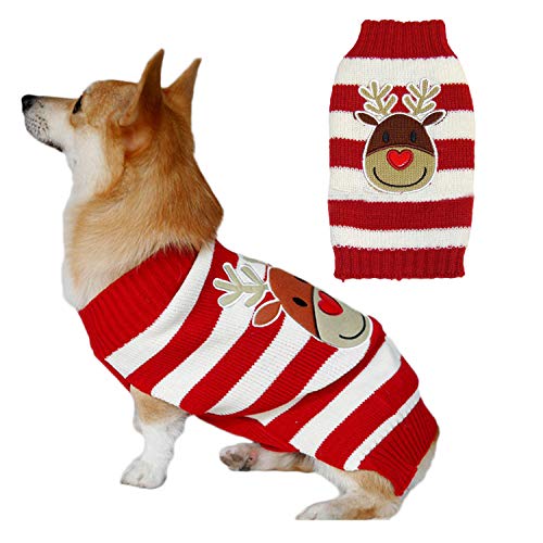 Chiatai Weihnachtspullover für Hunde und Katzen, warm, gestrickt, Elch-Strickwaren, Gr. M, Rot von Chiatai