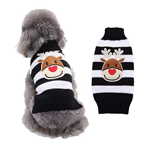 Chiatai Weihnachtspullover für Hunde und Katzen, warm, gestrickt, Elch-Strickwaren, Schwarz, Größe XL von Chiatai