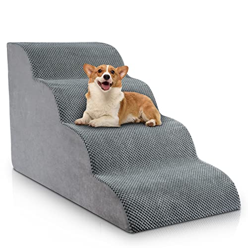 Vier 50,5 cm Lange Haustiertreppe mit hoher Dichte und verbesserter Rutschfester Unterseite und hohem Komfort – Hundetreppe für hohe Betten, Hundetreppe für hohes Bett (4 Stufen) von Chic Threads