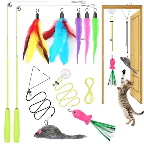 Interaktives Katzenspielzeug für Indoor-Katzen, 2 einziehbare Katzenstab-Spielzeuge, 2 hängende Türen, Katzenspielzeug mit Mausfisch, 5 Teaser-Spielzeug, Katzenfeder-Spielzeug für gelangweilte Interaktives Katzenspielzeug für Indoor-Katzen, 2 einziehbare Katzenstab-Spielzeuge, 2 hängende Türen, Katzenspielzeug mit Mausfisch, 5 Teaser-Spielzeug, Katzenfeder-Spielzeug für gelangweilte von ChicWow
