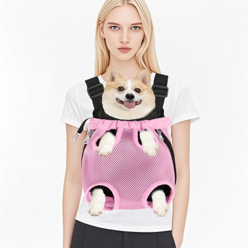 Haustier-Tragerucksack, Netzgewebe, atmungsaktiv, vorne mit elastischem Hals, erhältlich in 7 Farben (Rosa, L) von Chichenshangwu