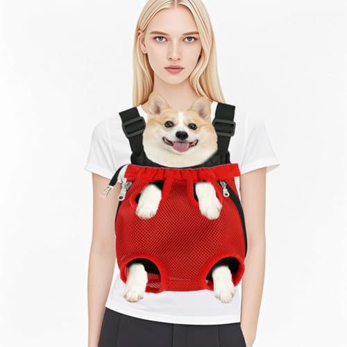 Haustier-Tragerucksack, Netzgewebe, atmungsaktiv, vorne mit elastischem Hals, erhältlich in 7 Farben (Rot, L) von Chichenshangwu