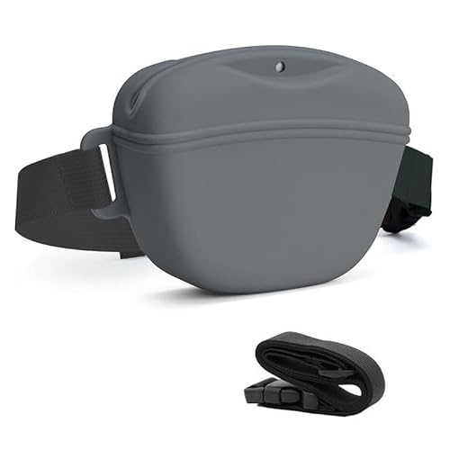 Leckerli-Tasche für Hunde mit Trainings-Klicker, stärkerer Magnetverschluss, um Verschütten zu vermeiden, Silikon-Leckerli-Tasche mit Hüftgurt für Haustier-Training, Spazierengehen (grau) von Chichenshangwu