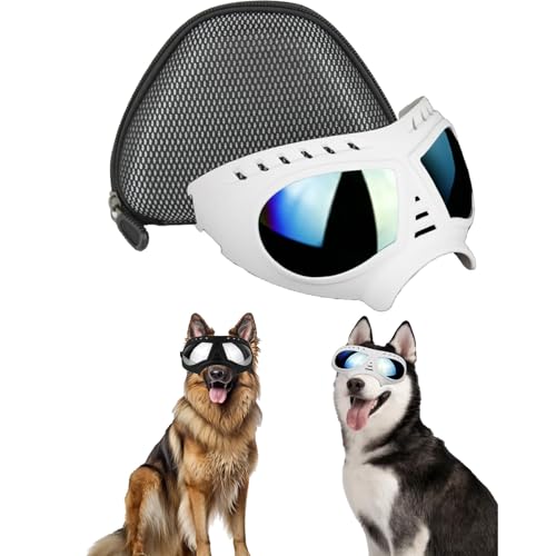 Schutzbrille für Hunde, schwarzer Rahmen mit verspiegelten Gläsern, Motorradbrille, Schutzbrille für große Hunde, Größe M, Blau von Chichenshangwu