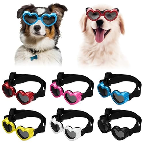 Sonnenbrille für kleine Hunde, UV-Schutz, Augenschutz, mit verstellbarem Riemen, Herzform, Anti-Beschlag-Sonnenbrille für Haustiere, Hunde, Winddichte Brille (schwarz) von Chichenshangwu