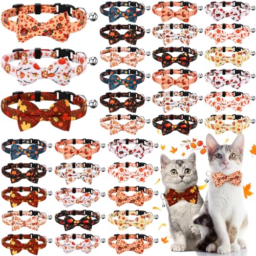 Chicingyou Katzenhalsbänder mit abnehmbarer Fliege und Glöckchen, verstellbar, mit Schnalle, Türkei, Ahornblätter, Kürbisse, Breakaway, Herbst, Haustier, Kätzchen, Fliege, Dekoration für Katzen, 36 von Chicingyou