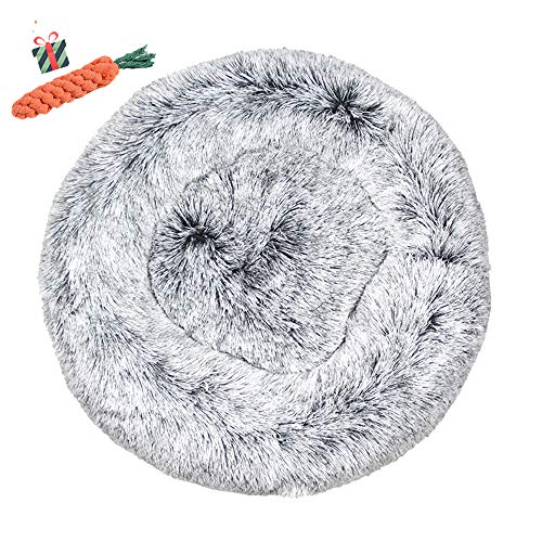 Chickw1 Hundebett rund Hundekissen Plüsch weichem Hundesofa rutschfest Base Katzenbett Donut Größe und Farbe wählbar (Farbverlauf grau,70CM) von Chickwin