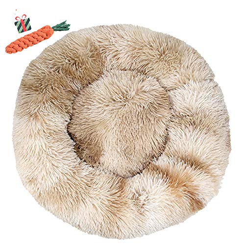 Chickw1 Hundebett rund Hundekissen Plüsch weichem Hundesofa rutschfest Base Katzenbett Donut Größe und Farbe wählbar (Tie-Dye braun,70CM) von Chickwin