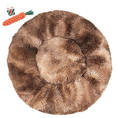 Chickw1 Hundebett rund Hundekissen Plüsch weichem Hundesofa rutschfest Base Katzenbett Donut Größe und Farbe wählbar (Tie-Dye braun,80CM) von Chickwin