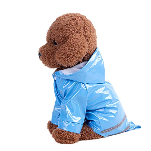 Chickw1 Hunde Regenjacken, Freienwelpen Haustier Regenmantel mit Hauben Wasserdichten Jacken PU Welpen Regenschutz Hunde Katzen Kleid Kleidung (S,Blau) von Chickwin