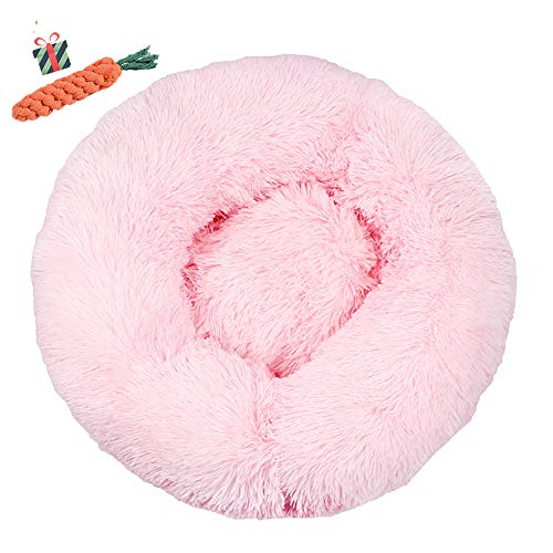 Chickwin Hundebett rund Hundekissen Plüsch weichem Hundesofa rutschfest Base Katzenbett Donut Größe und Farbe wählbar (Hell-Pink,120CM) von Chickwin